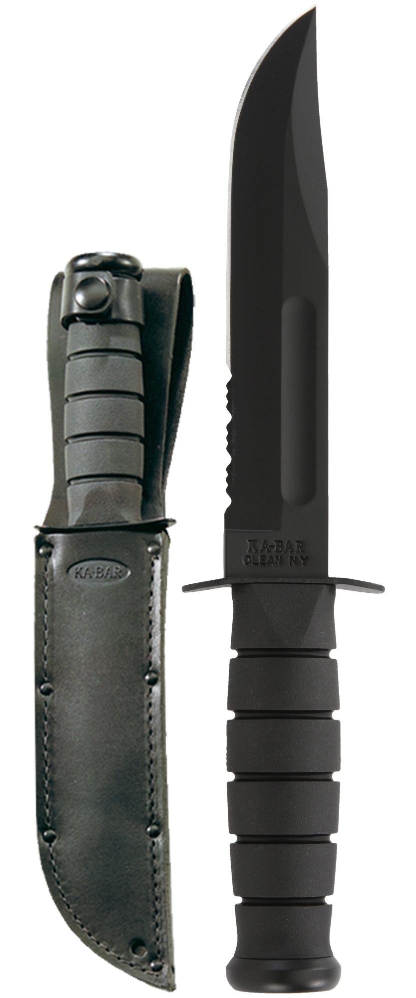 Full Size Black KA-BAR®, Serrated Edge, Leather Sheath