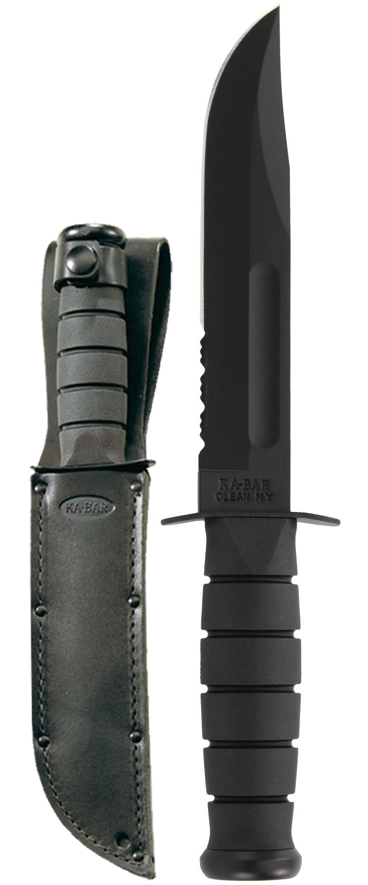 Full Size Black KA-BAR®, Serrated Edge, Leather Sheath
