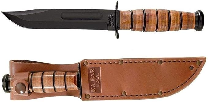 Single Mark Short Fighting/Utility Knife Ka-Bar ( Straight Blade, Leather Sheath) 1251