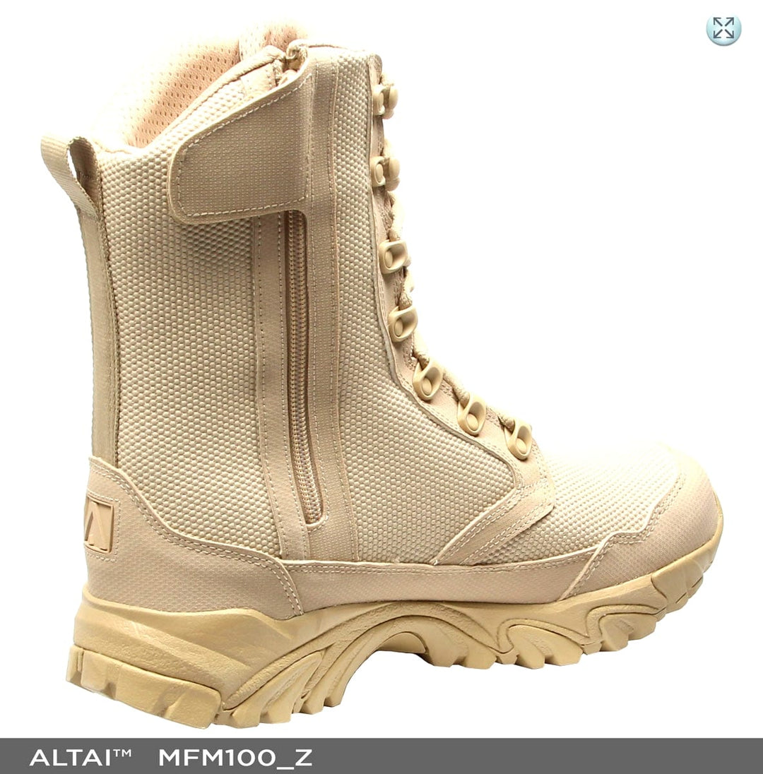 ALTAI™ 8″ Waterproof Tan Zip Up Combat Boots (Model: MFM100-Z)