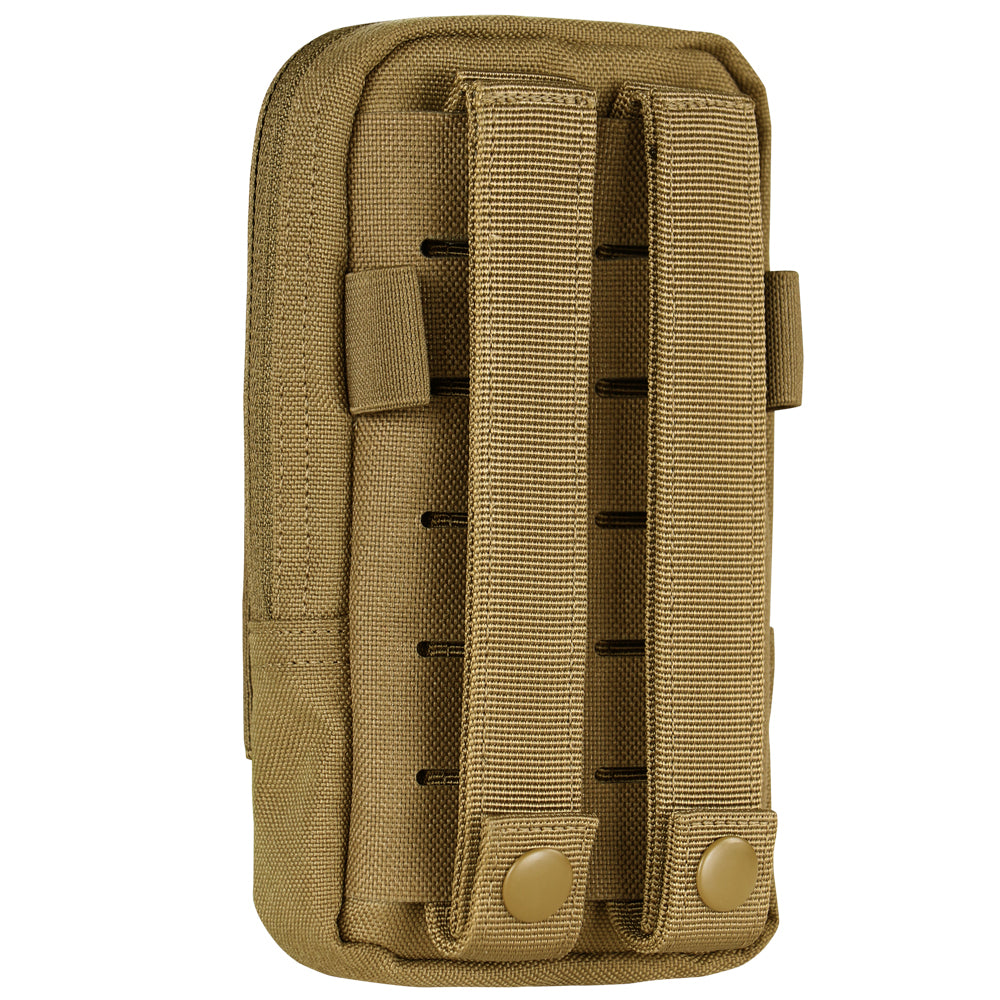 Elastic phone sleeve with flap closure Two pen loops for organization Main compartment with zipper closure Phone Pocket Height: 4" MOLLE compatible for attachment