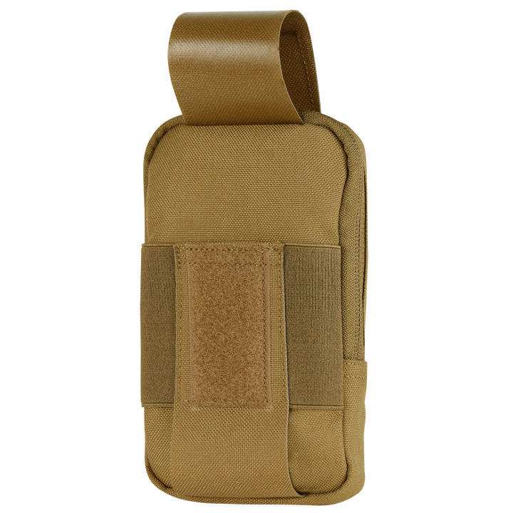 Elastic phone sleeve with flap closure Two pen loops for organization Main compartment with zipper closure Phone Pocket Height: 4" MOLLE compatible for attachment