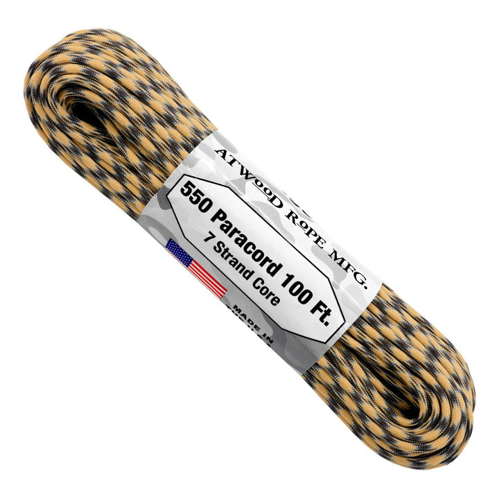 7 Strand 550 lbs Paracord  Paracord Is a must have for all outdoor and survival enthusiasts. This rope has almost endless uses and qualities. Great For survival bracelets,  camping, Backpacking, military, survival kits / bug out bags, ETC.   • 7 Strand Core  • lightweight & Strong  • UV resistant  • Rot & Mildew Resistant  • Color Will not run or bleed  • Made in the USA