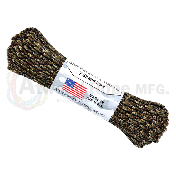 7 Strand 550 lbs Paracord  Paracord Is a must have for all outdoor and survival enthusiasts. This rope has almost endless uses and qualities. Great For survival bracelets,  camping, Backpacking, military, survival kits / bug out bags, ETC.   • 7 Strand Core  • lightweight & Strong  • UV resistant  • Rot & Mildew Resistant  • Color Will not run or bleed  • Made in the USA