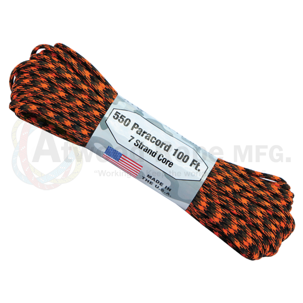 7 Strand 550 lbs Paracord  Paracord Is a must have for all outdoor and survival enthusiasts. This rope has almost endless uses and qualities. Great For survival bracelets,  camping, Backpacking, military, survival kits / bug out bags, ETC.   • 7 Strand Core  • lightweight & Strong  • UV resistant  • Rot & Mildew Resistant  • Color Will not run or bleed  • Made in the USA