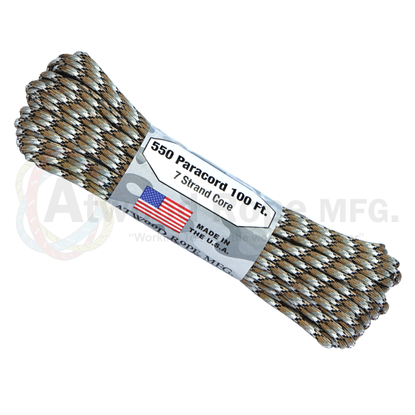 7 Strand 550 lbs Paracord  Paracord Is a must have for all outdoor and survival enthusiasts. This rope has almost endless uses and qualities. Great For survival bracelets,  camping, Backpacking, military, survival kits / bug out bags, ETC.   • 7 Strand Core  • lightweight & Strong  • UV resistant  • Rot & Mildew Resistant  • Color Will not run or bleed  • Made in the USA