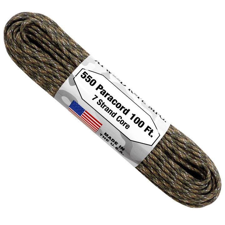 7 Strand 550 lbs Paracord  Paracord Is a must have for all outdoor and survival enthusiasts. This rope has almost endless uses and qualities. Great For survival bracelets,  camping, Backpacking, military, survival kits / bug out bags, ETC.   • 7 Strand Core  • lightweight & Strong  • UV resistant  • Rot & Mildew Resistant  • Color Will not run or bleed  • Made in the USA