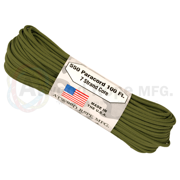 Atwood Rope MFG 275 Tactical Paracord 100 Feet 4-Strand Core Nylon  Parachute Cord Outside Survival Gear Made in USA
