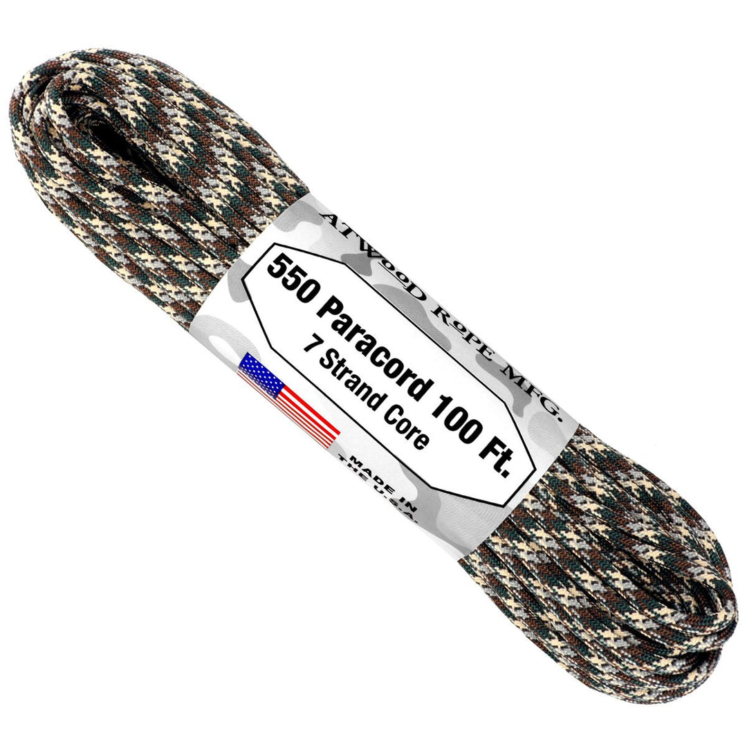 7 Strand 550 lbs Paracord  Paracord Is a must have for all outdoor and survival enthusiasts. This rope has almost endless uses and qualities. Great For survival bracelets,  camping, Backpacking, military, survival kits / bug out bags, ETC.   • 7 Strand Core  • lightweight & Strong  • UV resistant  • Rot & Mildew Resistant  • Color Will not run or bleed  • Made in the USA